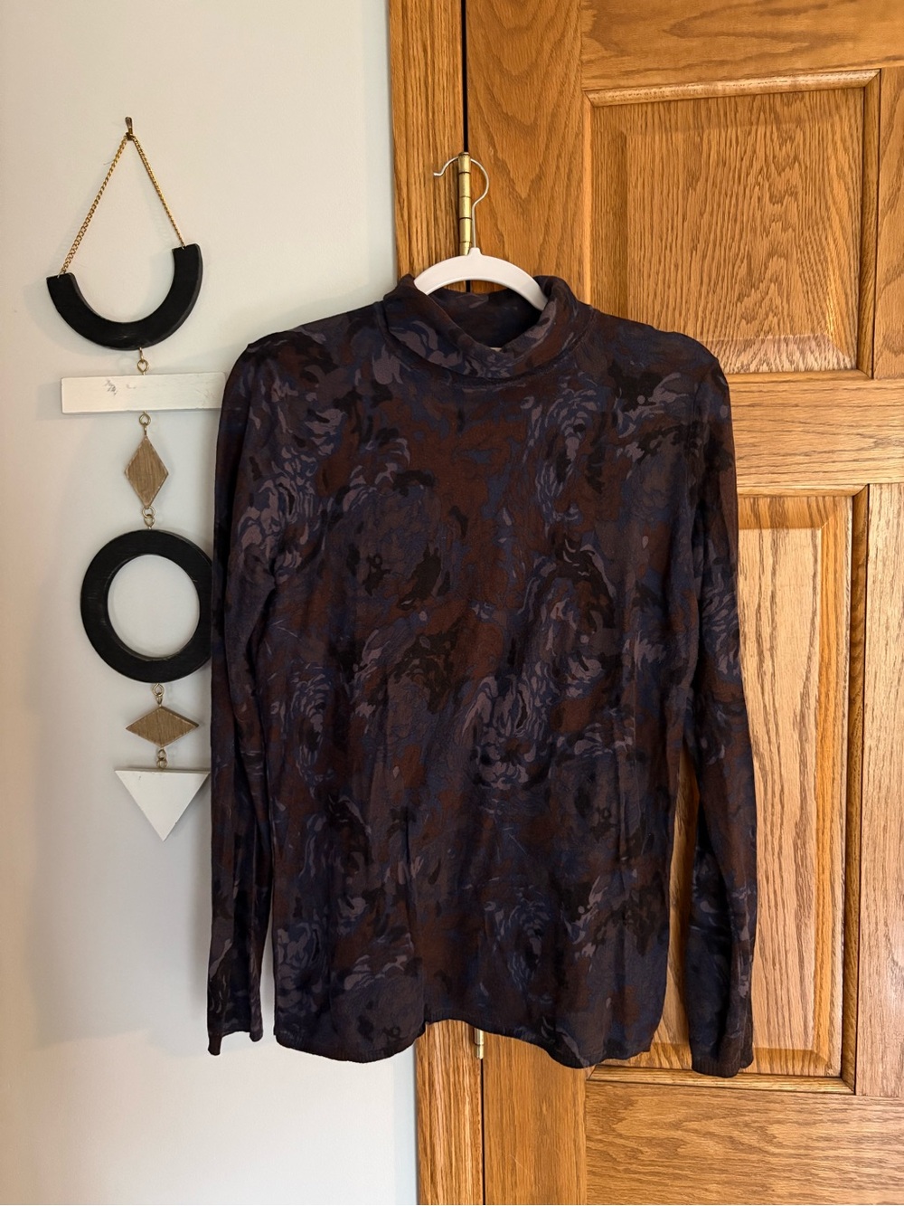 Coldwater Creek Brown & Black & Purple Long Sleeve Turtleneck Top